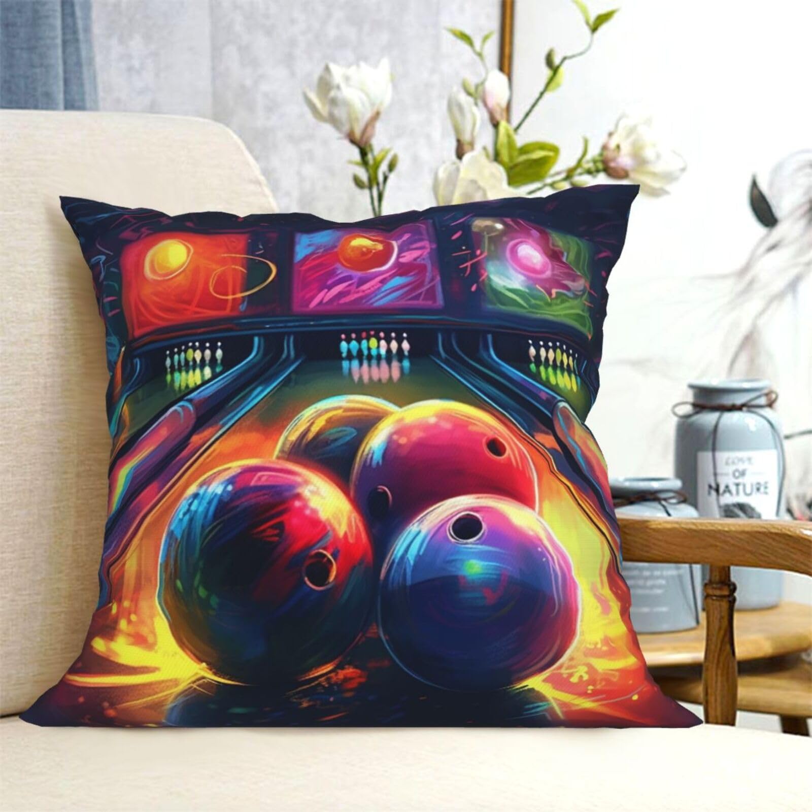 Fodpand Black Decorative Throw Pillow Covers 20"X20" Bowling Balls Cushion Cases Square Modern Farmhouse Pillow Cases Soft Cozy Cushion Covers For Couch Sofa Bedroom Home Decor Pillowcase