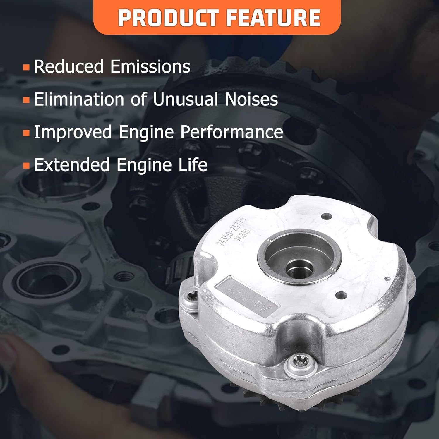 2435023775 Intake Variable Valve Timing Sprocket Cam Phaser for Hyundai Elantra 2003-2012, Tiburon 2003-2008, Tucson & for Kia Soul, Spectra, Spectra5, Sportage, Replace#2435023800