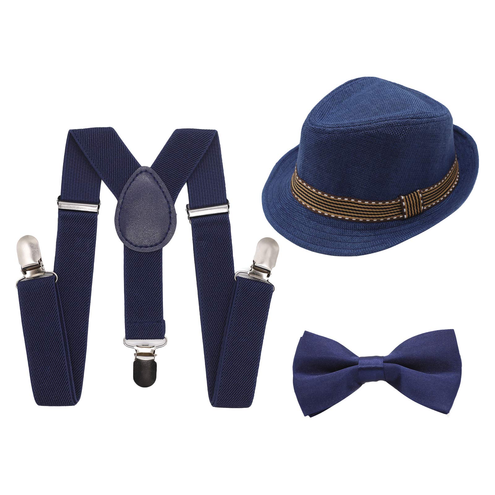 KDVOG 1920s Great Gatsby Gangster Newsboy Hat Cap Costume Accessories, Kids Boys Suspenders and Bow Tie Set Adjustable Y Back