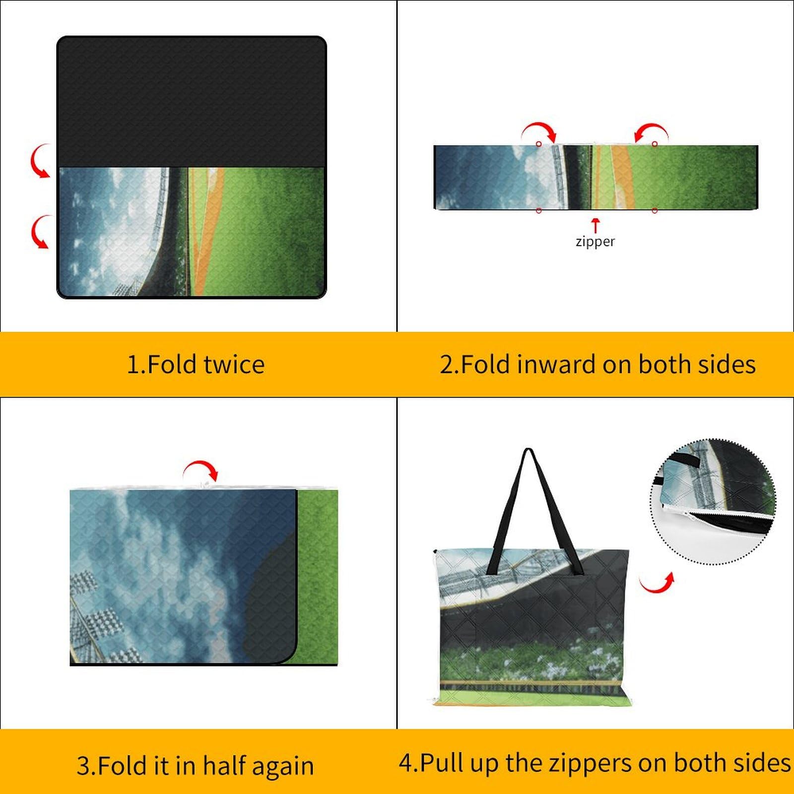 Coperta da picnic con sfondo verde da campo da baseball, lavabile in lavatrice, 200 cm x 200 cm, coperta da spiaggia compatta, pieghevole, impermeabile e anti-sabbia, extra large, tappetino da esterno