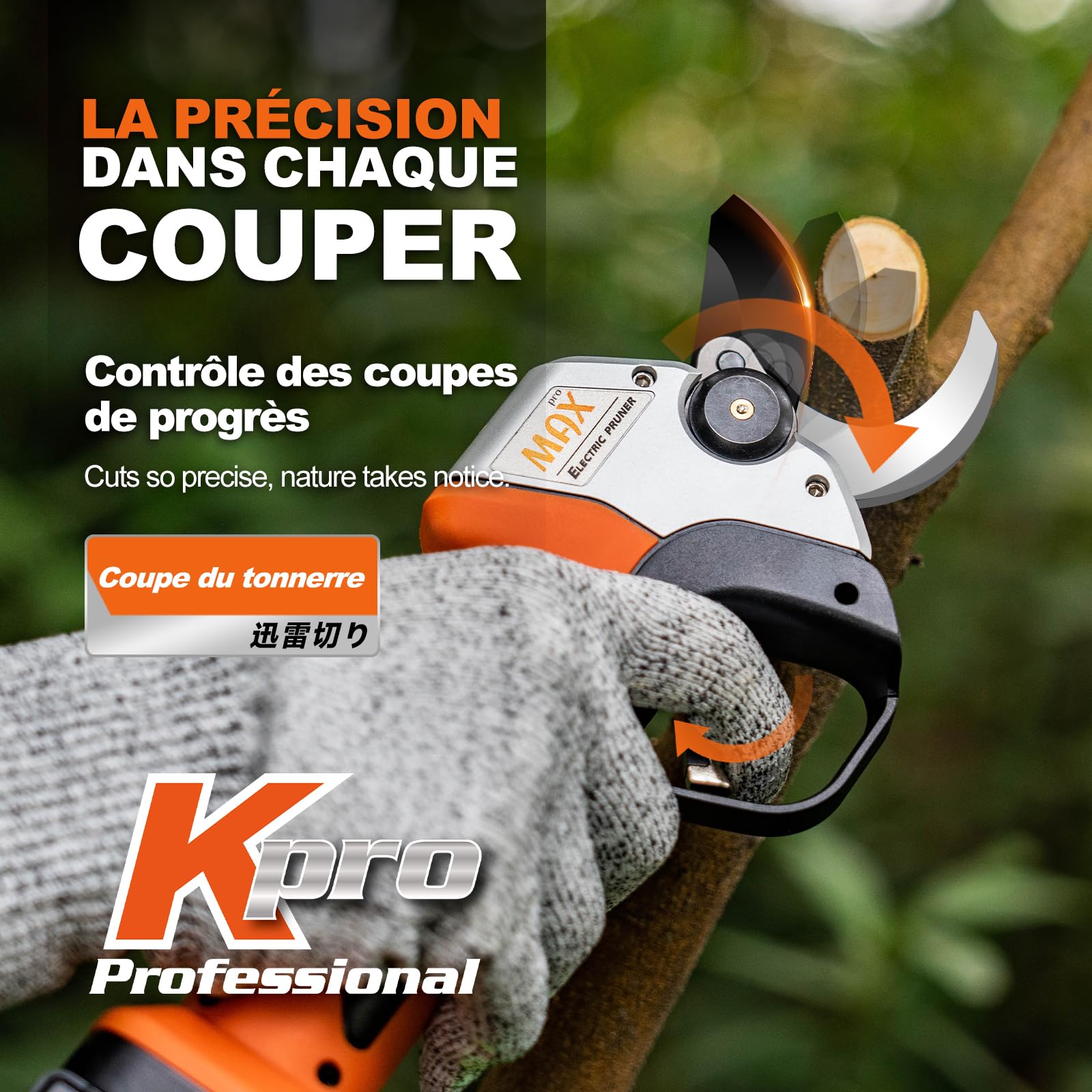 Kebtek Sécateur Électrique 35 mm - Professionnel Brushless Sécateur - 18V 500W - LCD Écran - SK5 Lame - 2 Batteries - Sécateur pour Vigne, le Cerisier, le Pommier (KT-E35)
