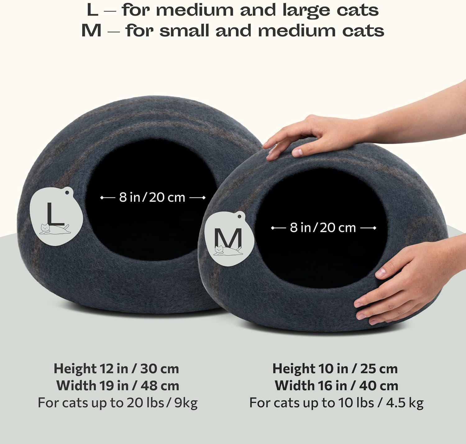 MEOWFIA Cat Cave - Premium Felt Cat Bed for Indoor Cats Handmade Merino Wool (Slate Grey, Large) - Image 2