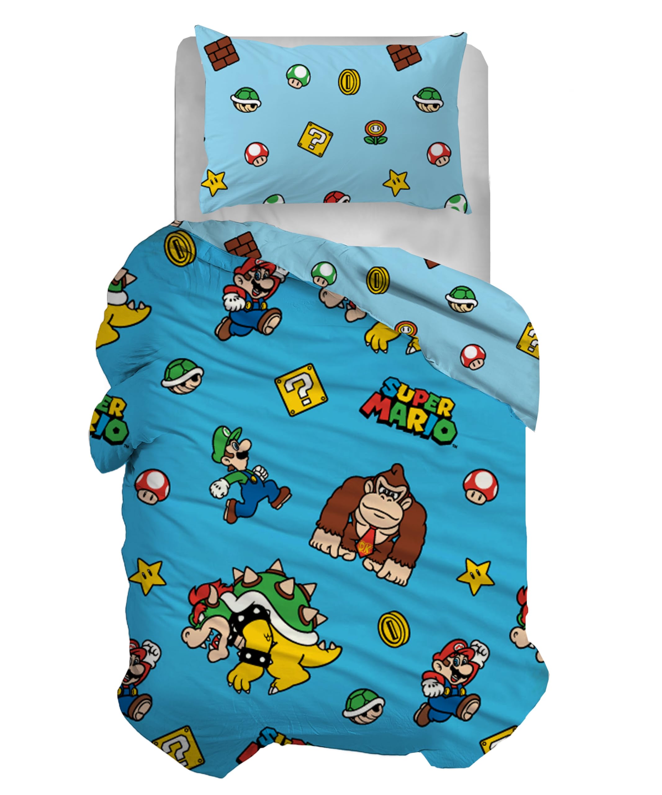 hermet Super Mario - Funda nórdica Individual para Dormitorio Infantil, Funda nórdica, Funda de Almohada, 100% algodón