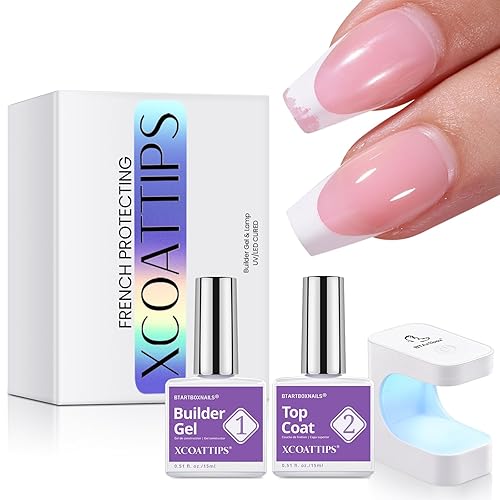 BTArtboxnails Gel constructor de puntas de uñas, gel constructor de larga duración de 0.5 onzas líquidas con lámpara de uñas portátil para XCOATTIPS