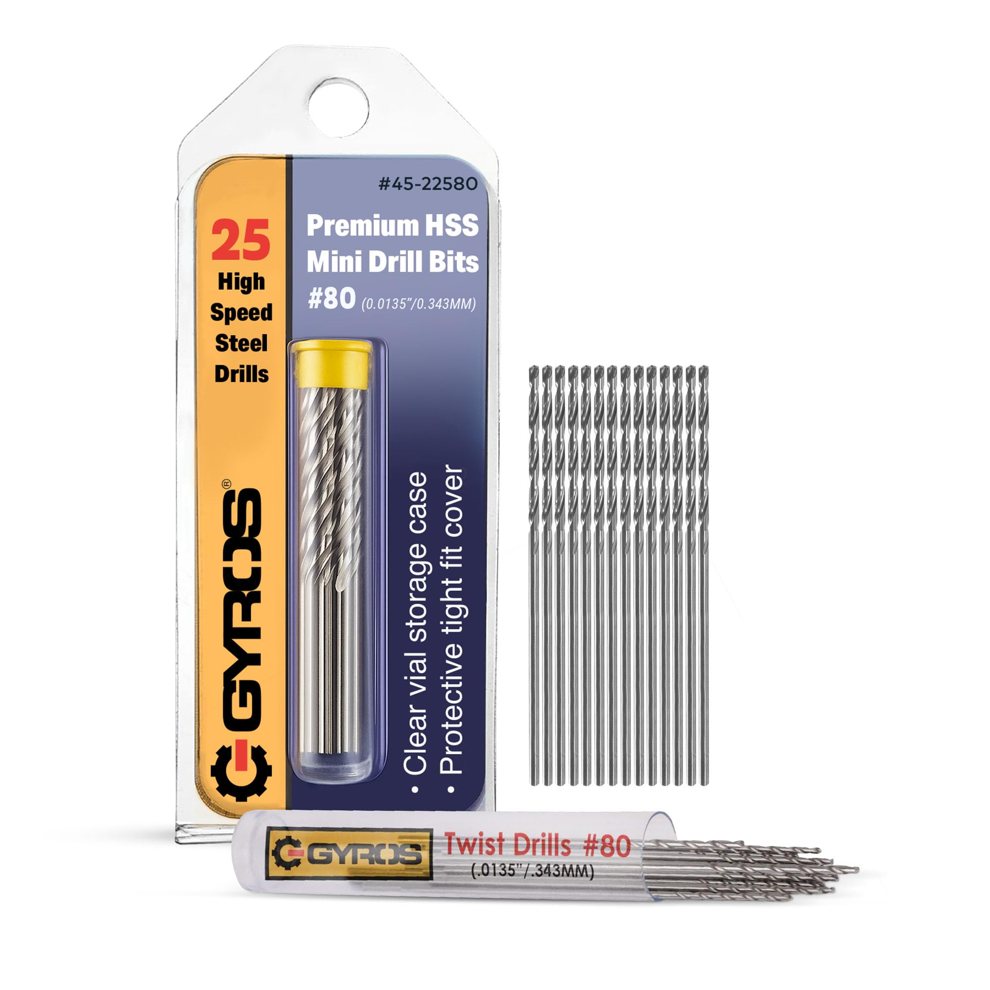 GYROS 25 PCS #80 Micro Drill Bit Set – Small Drill Bits for Jewelry, Plastic, Resin, & Soft Metal – High-Speed Steel Wire Gauge Mini Twist Drill Bit
