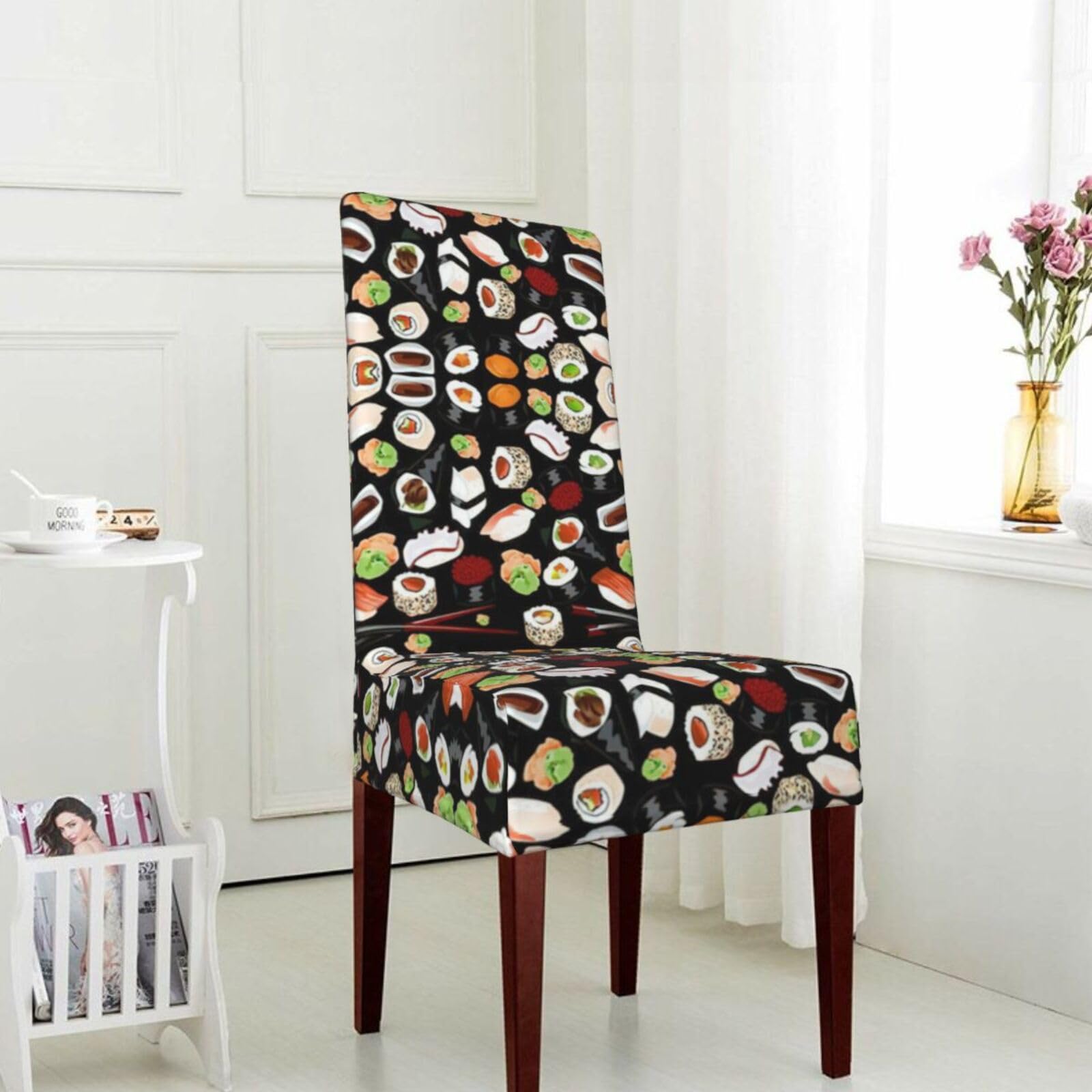 Amazon.com: Yqxwjl Japanese Sushi Black Prints Chair Covers for