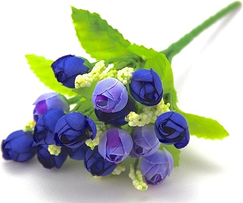 Miniatura 3 de RayLineDo® Paquete de 6 flores artificiales de seda artificial de color azul