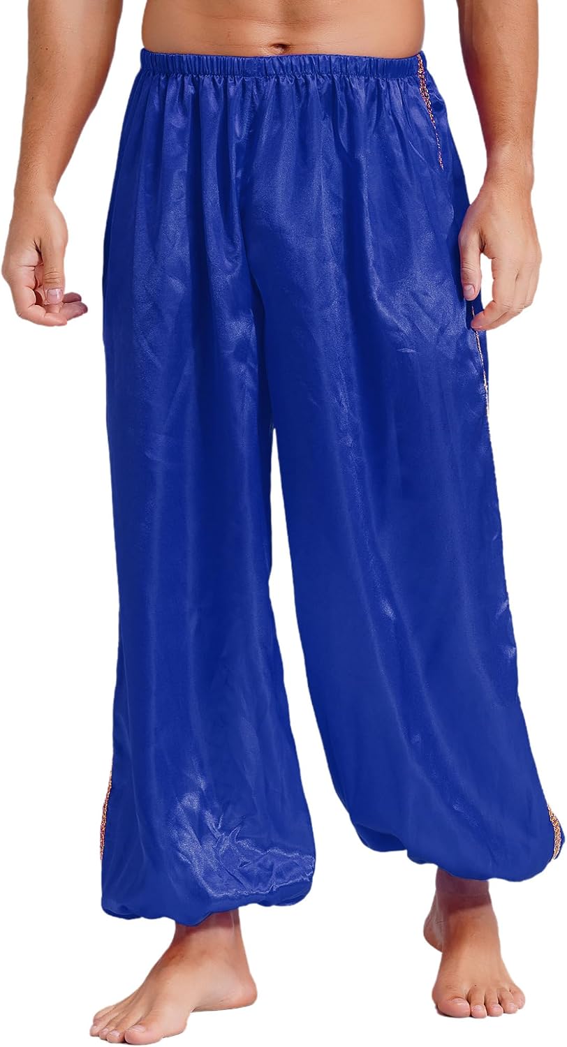 TTAO Men Arabian Prince Costume Elastic Waist Loose Bottoms Harem Pants for Belly Dance Halloween