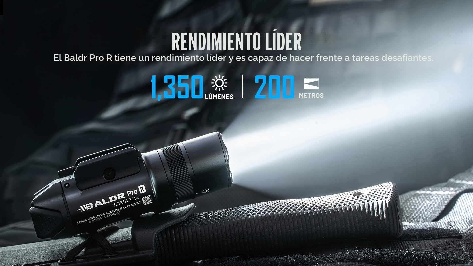 OLIGHT Baldr Pro R 1350LM 200M Linterna Lámpara Luz Recargable USB | con LED Luz Blanco Compatible Batería Incorporada para Actividades Deportivas Negro