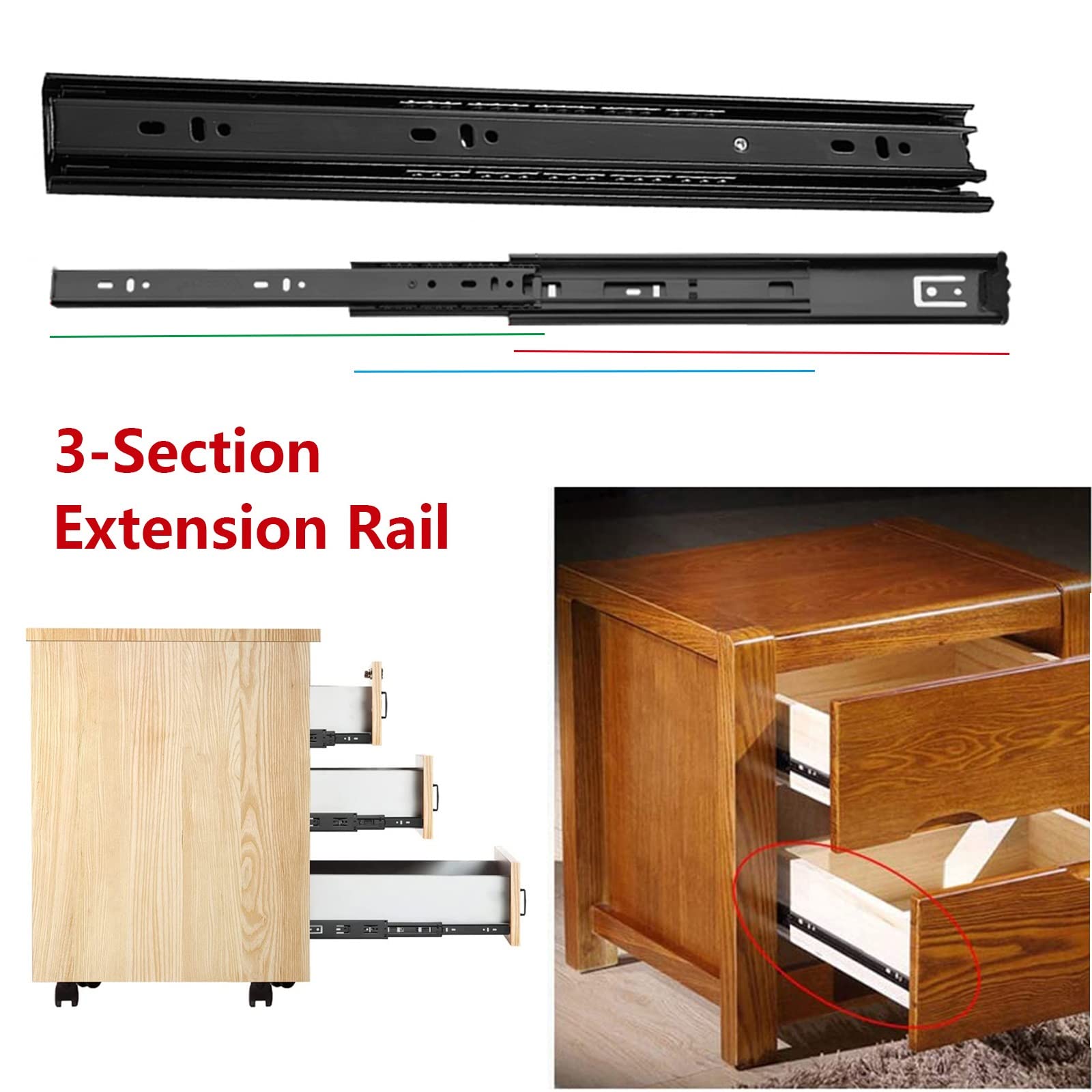 Side Mount Drawer Runners Full Extension 250 350 400 450 500mm Ball Bearing Metal Guide Rails 2Pair, Heavy Duty Slides 45kg, Detachable, For Kitchen