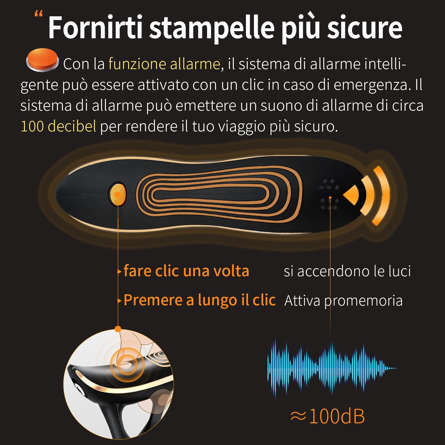 Bastone da passeggio multifunzione da uomo e da donna, con funzione di allarme e illuminazione a LED, dotato di 3 diversi tipi di attacco, bastoni da passeggio di alta qualità per anziani