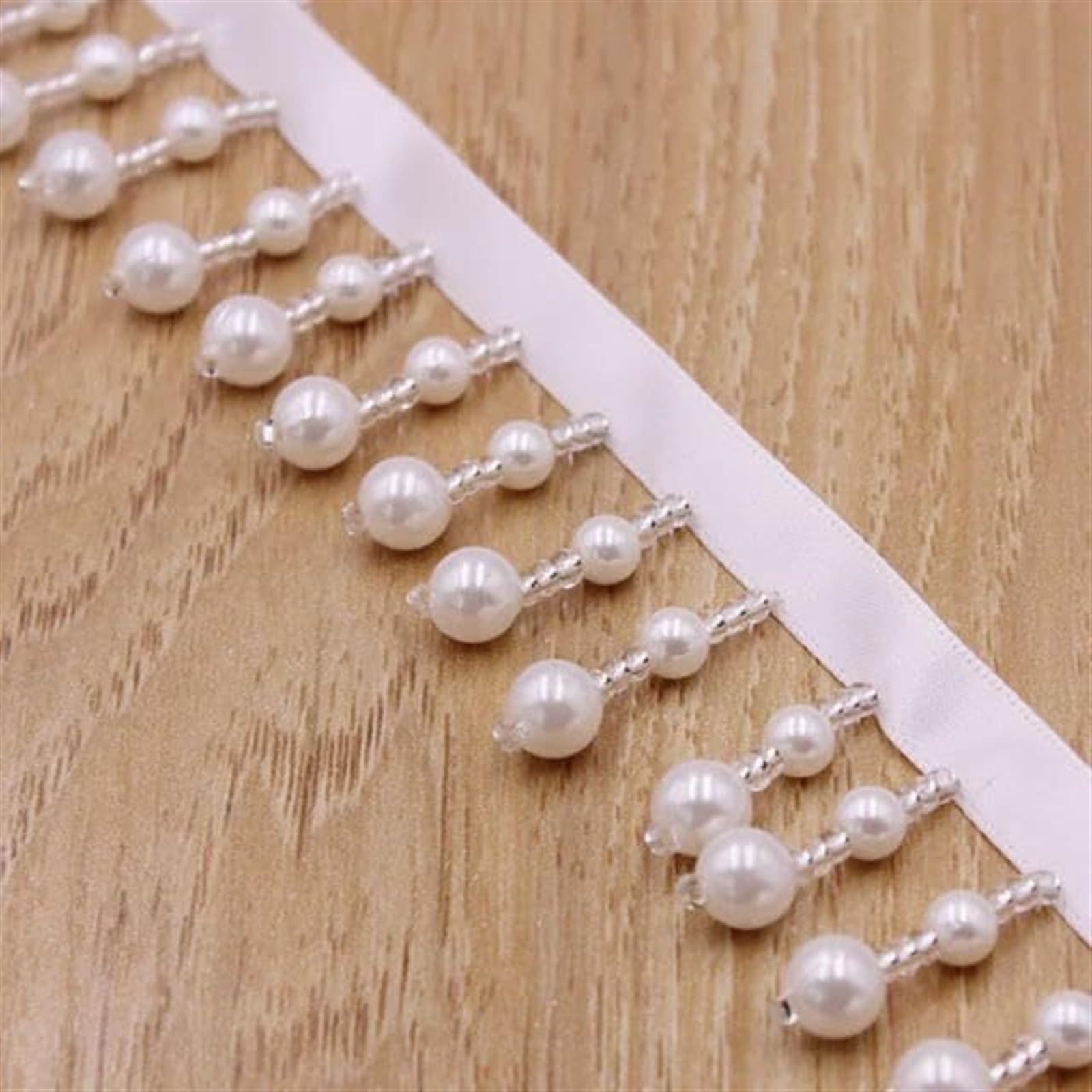 BHYTAF Fringe Trim,1Yards Black White Silk Tassel Fringe Trim Pearl Tassle Beaded Lace Beaded Fringe Ribbon Clothing Curtain Pearl Pendant Tassels(10. Sg 265)