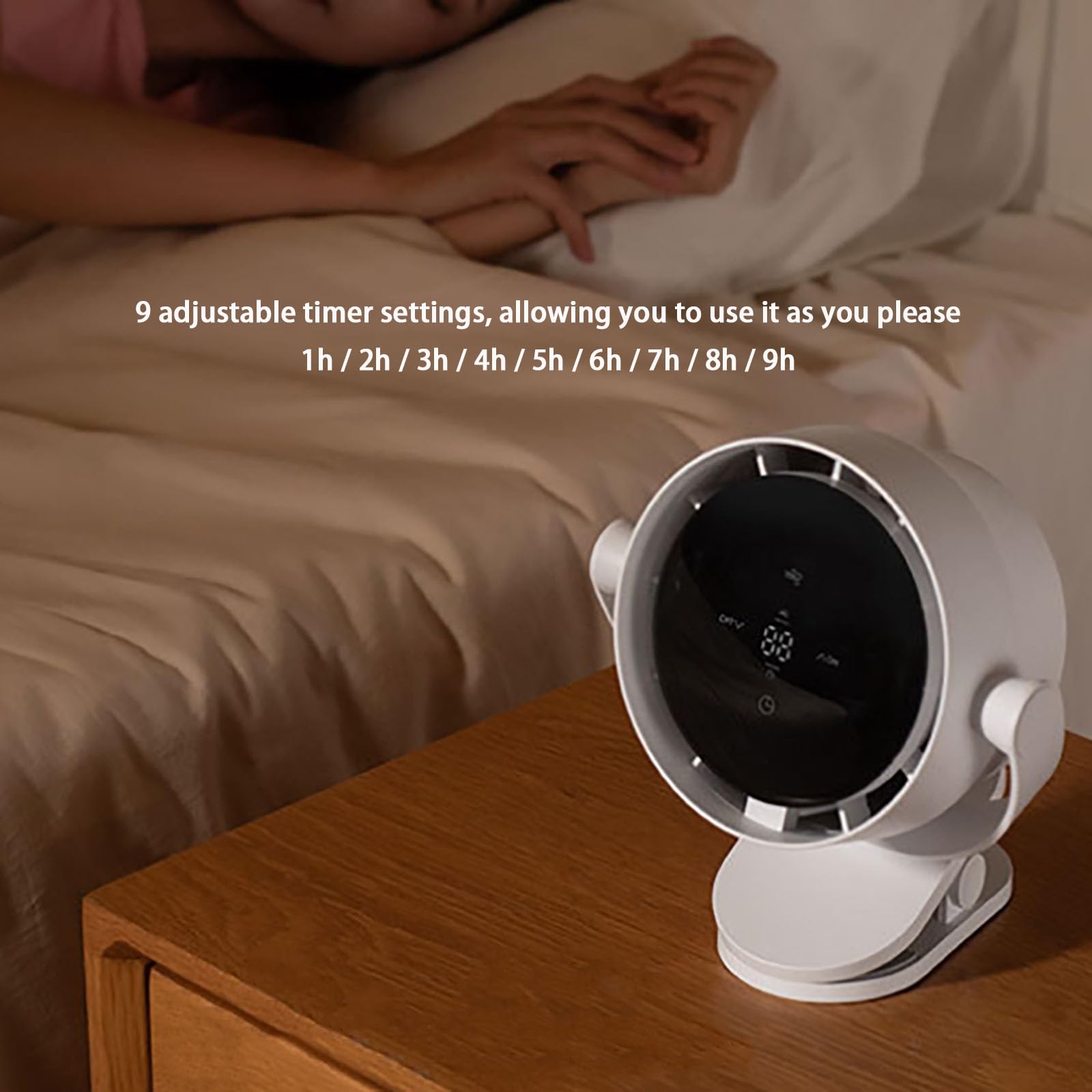 Ventilatore Portatile Ricaricabile con Clip, Ventole da Tavolo Silenziose con Clip da 4000 Mah con Display Led, Timer a 9 Velocità, Controllo della Velocità Infinita a 100 Fasi, Ventilatore Rotante
