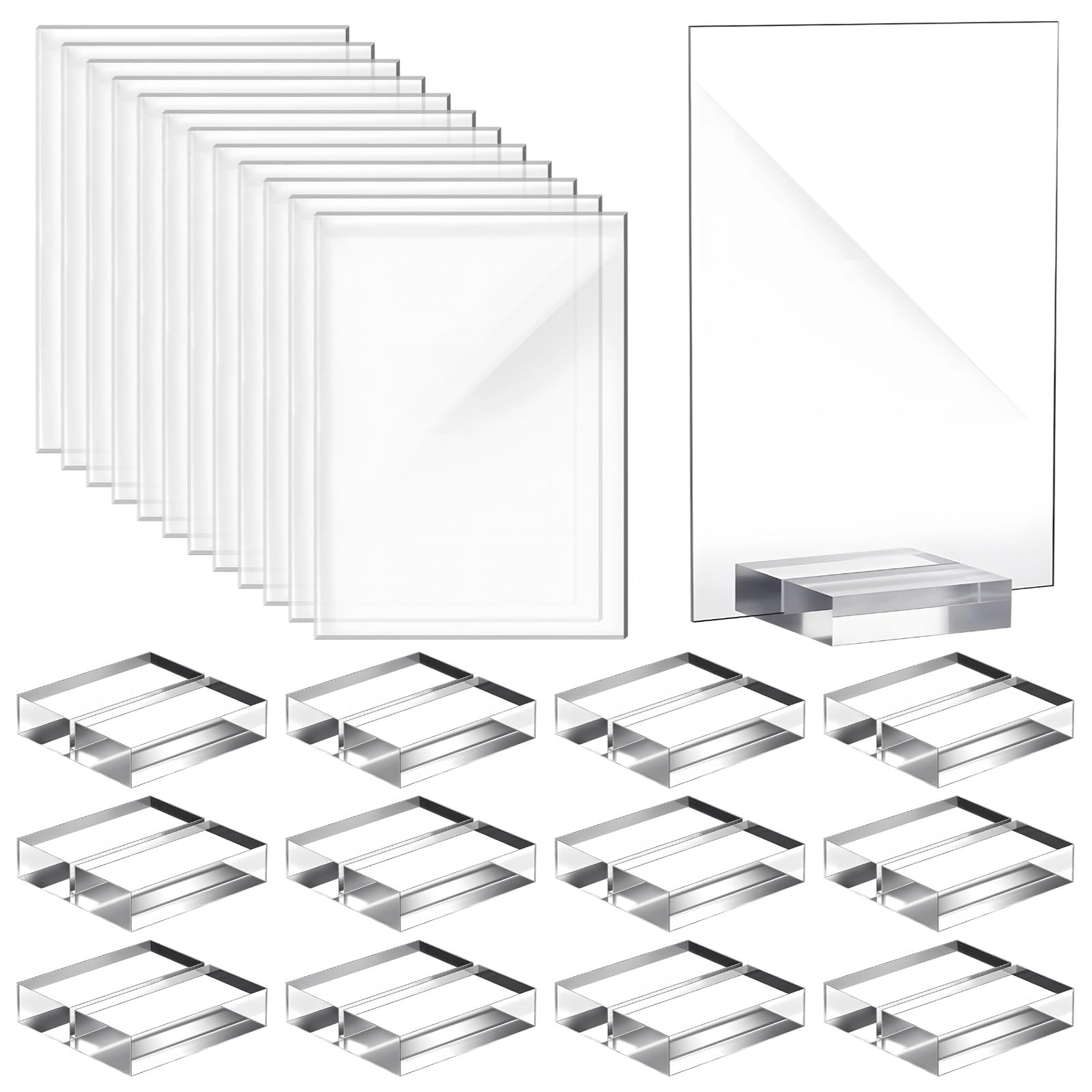 Acryl Platzkartenhalter Set, 12 Stk. transparente Tischnummernständer mit 12 Stk. Schilderplatten für Hochzeitstischgestaltung, doppelseitige Menükartenhalter für Restaurants, Events und Unternehmen