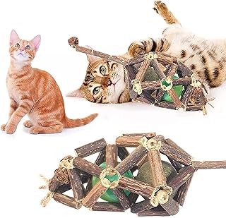 Catnip Toys - Kitten Teething Toys, Millketitech Silvervine Stick Cage Balls with Catnip Gall Fruit Bell Balls, Catmint Toys for Indoor Kitty, Dental Cat Toy for Teeth Cleaning, Matatabi Cat Chew Toy for Kitten Lick