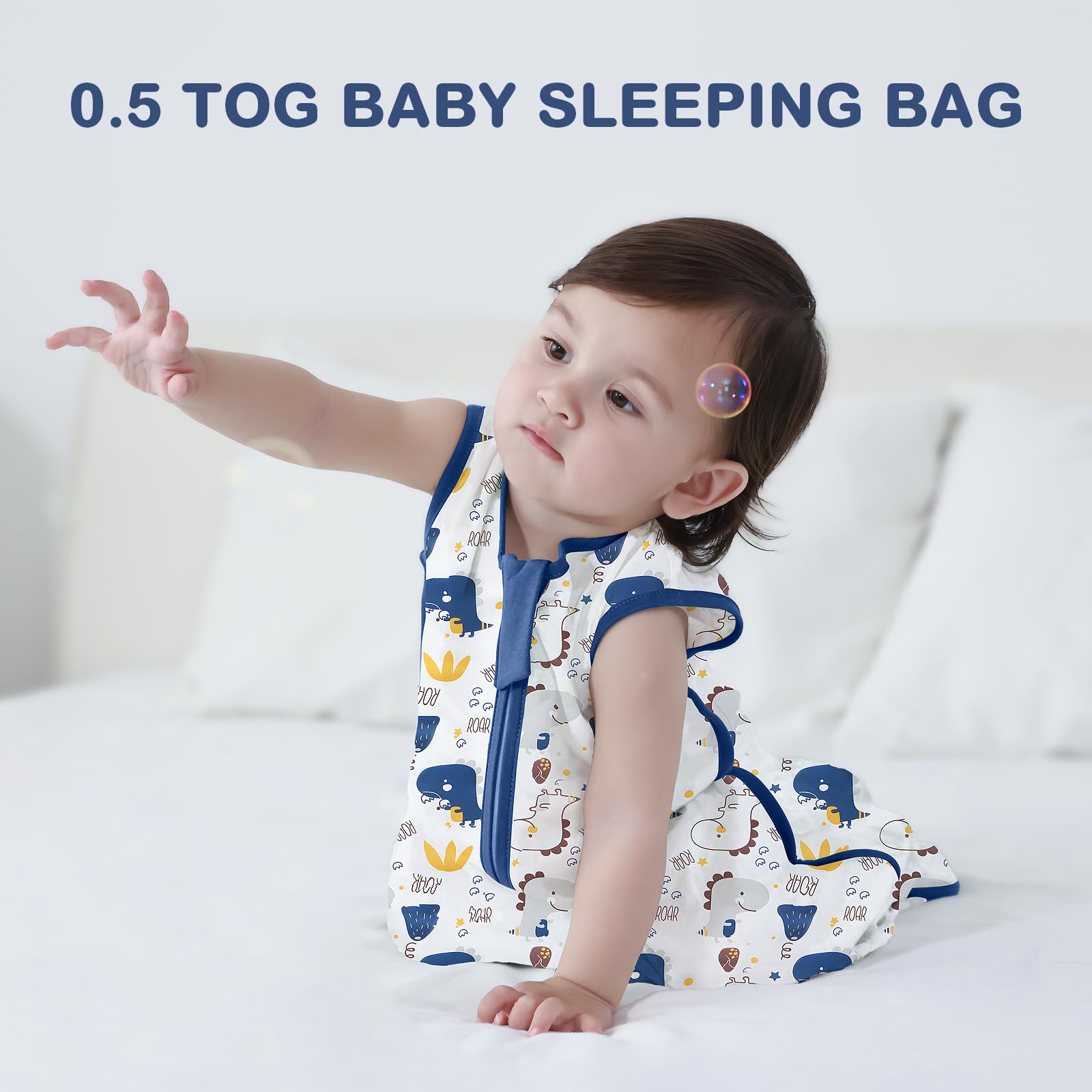 MIKAFEN 2pc Baby Sleeping Bag Spring and Summer 0.5Tog,Cotton Sleeveless Baby Sleep Sack/Baby Swaddle,Dinosaur&DarkBlue 0-6months - Image 3