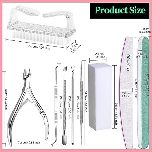 Miniatura 7 de FANDAMEI Kit de manicura, limas de uñas 100180, pinzas de cutícula, bloque de pulidor de uñas, empujador de cutículas, pelador de cutículas,