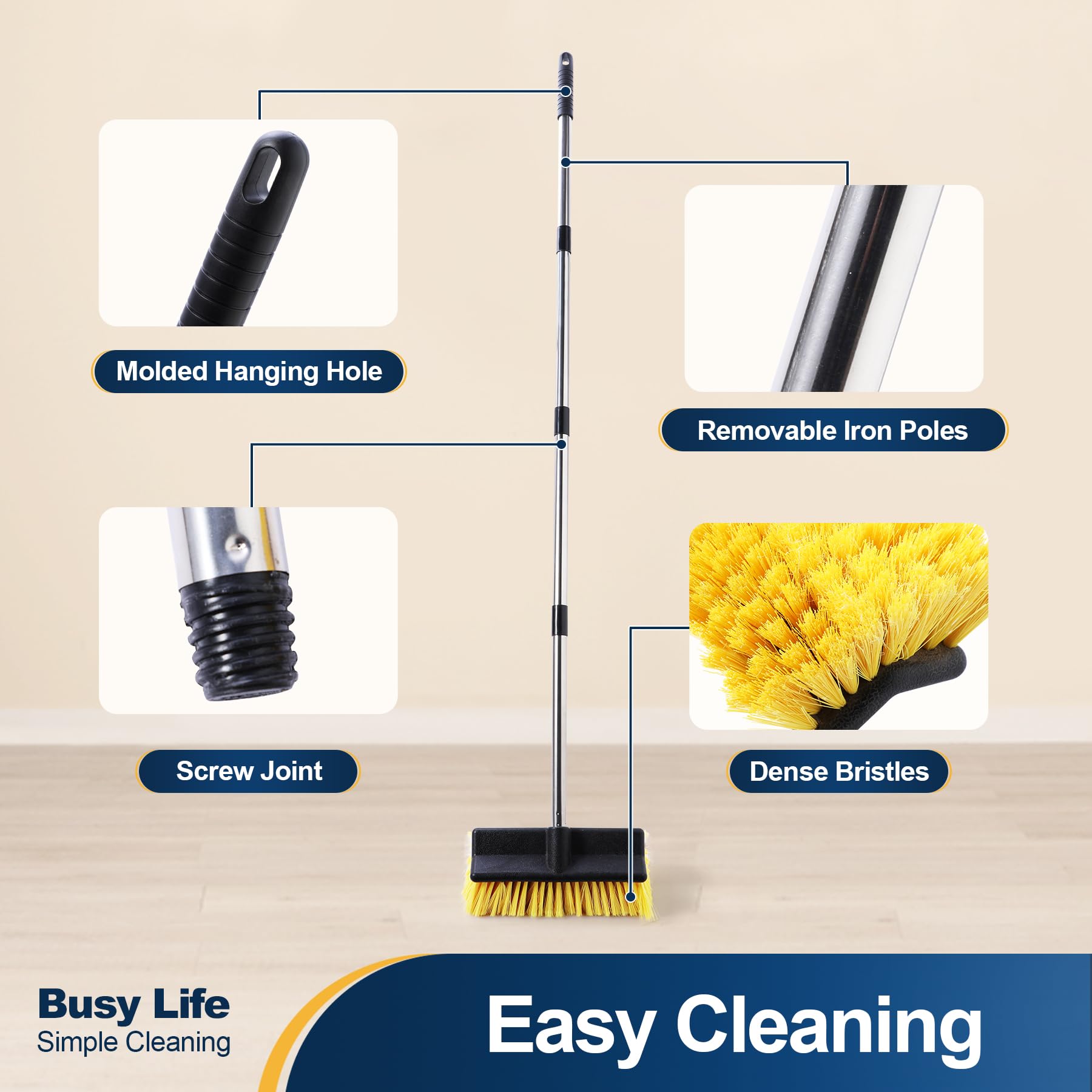 Yocada Floor Squeegee Scrubber And Floor Scrub Brush Set Telescopic Handle For Garage Courtyard Shower Bathroom Pet Hair Fur Floor Marble Glass Tile Water Foam Cleaning - View #13