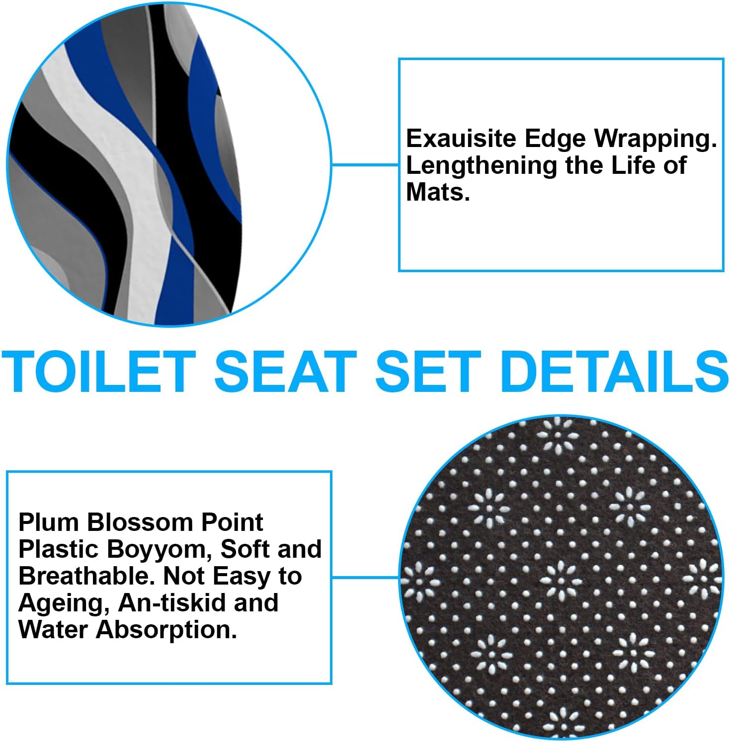 BEIFIVCL 4Pcs Blue Shower Curtain Sets with Non-Slip Rugs, Toilet Lid Cover and Bath Mat, Black and Gray Bathroom Decor Set Accessories Fabric Waterproof Shower Curtains with 12 Hooks, 72 x 72 Inch : Home & Kitchen