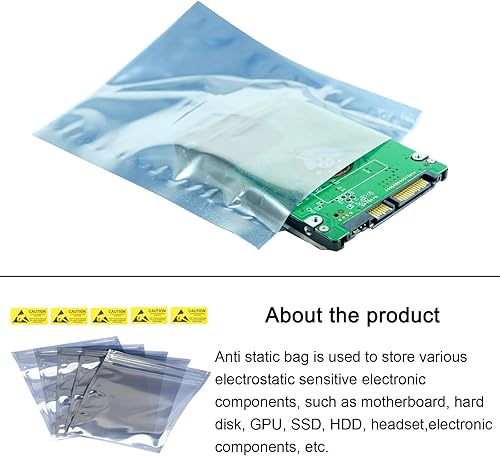 Vista 9 de Bolsas antiestáticas de blindaje ESD resellables con etiquetas, [para dispositivos electrónicos, GPU, disco duro, SSD, placa base, HDD], 12 x 16