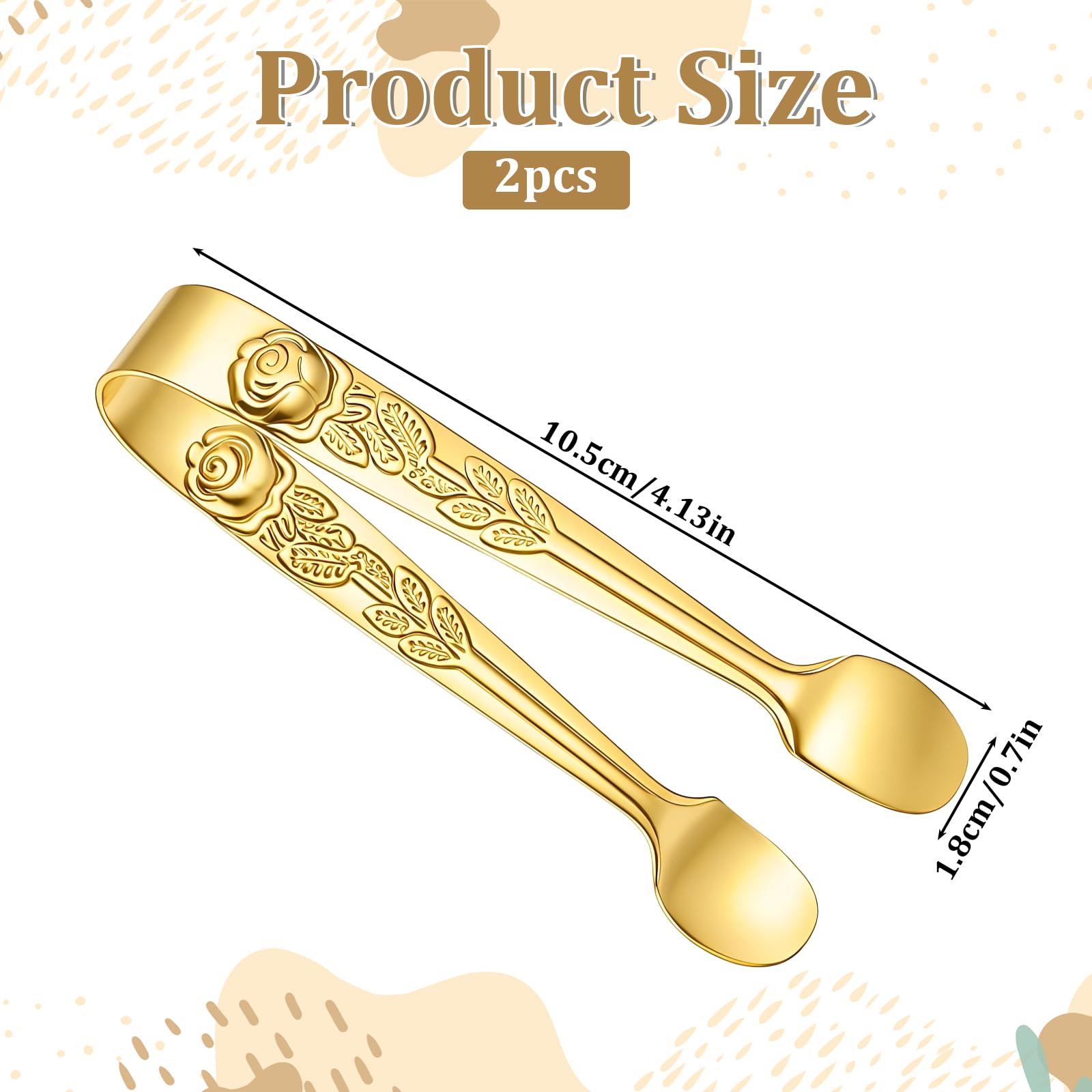 2 pinzas de hielo de 4 pulgadas, mini pinzas de acero inoxidable dorado para azúcar, mini pinzas doradas para aperitivos, cubos de azúcar, bar, postres, cafetería