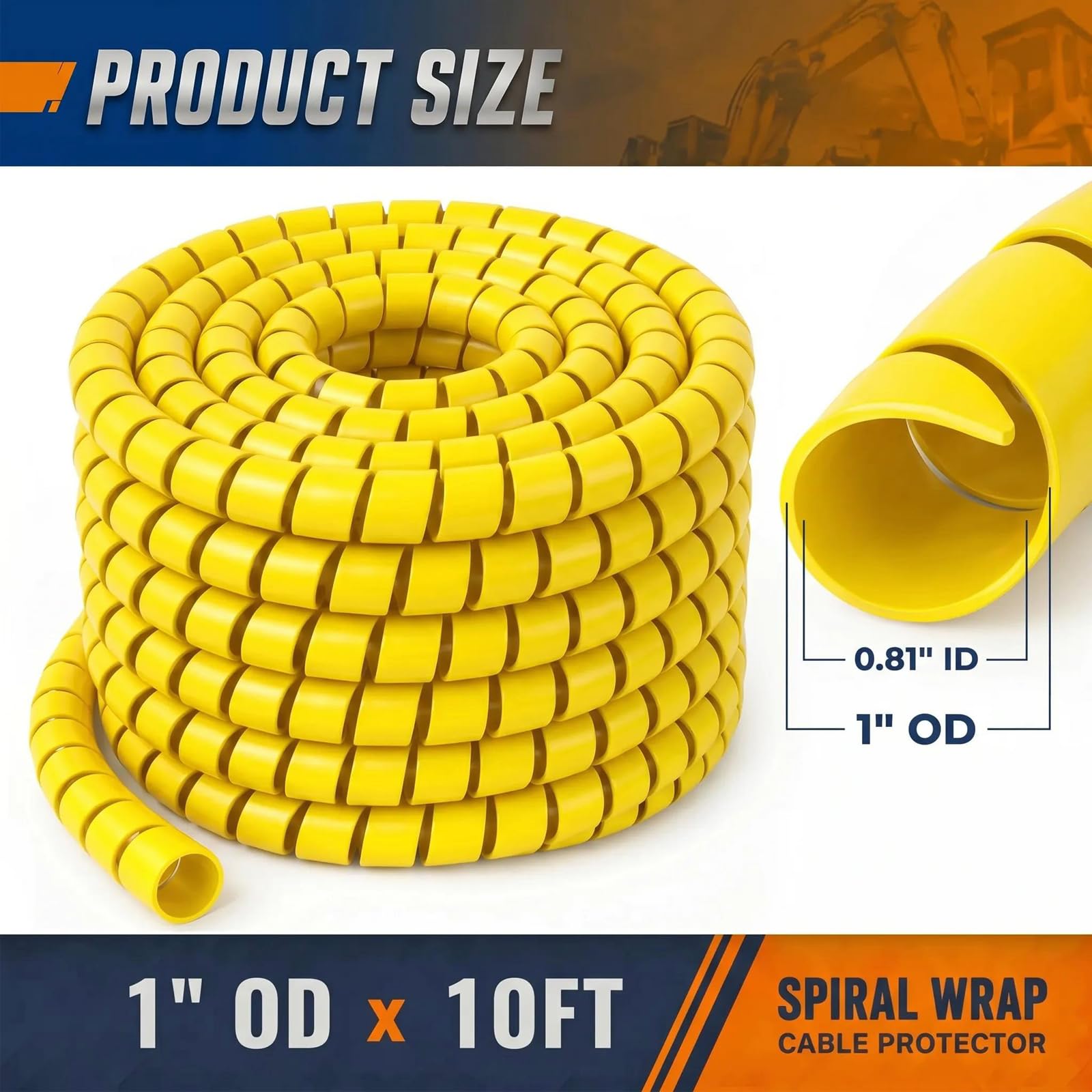 Protector de manguera en espiral de 1 pulgada de diámetro exterior x 10 pies, envoltura de manguera hidráulica resistente, funda protectora de cable de polietileno de alta densidad flexible amarilla