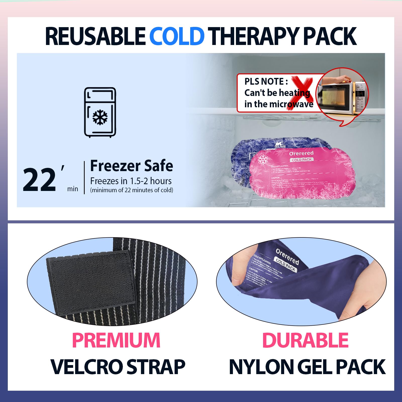 Bolsas de hielo frío reutilizables para lesiones, juego de 3 piezas de gel frío para recuperación de lesiones, alivia el dolor articular y muscular, ajustable y flexible para rodillas, espalda,