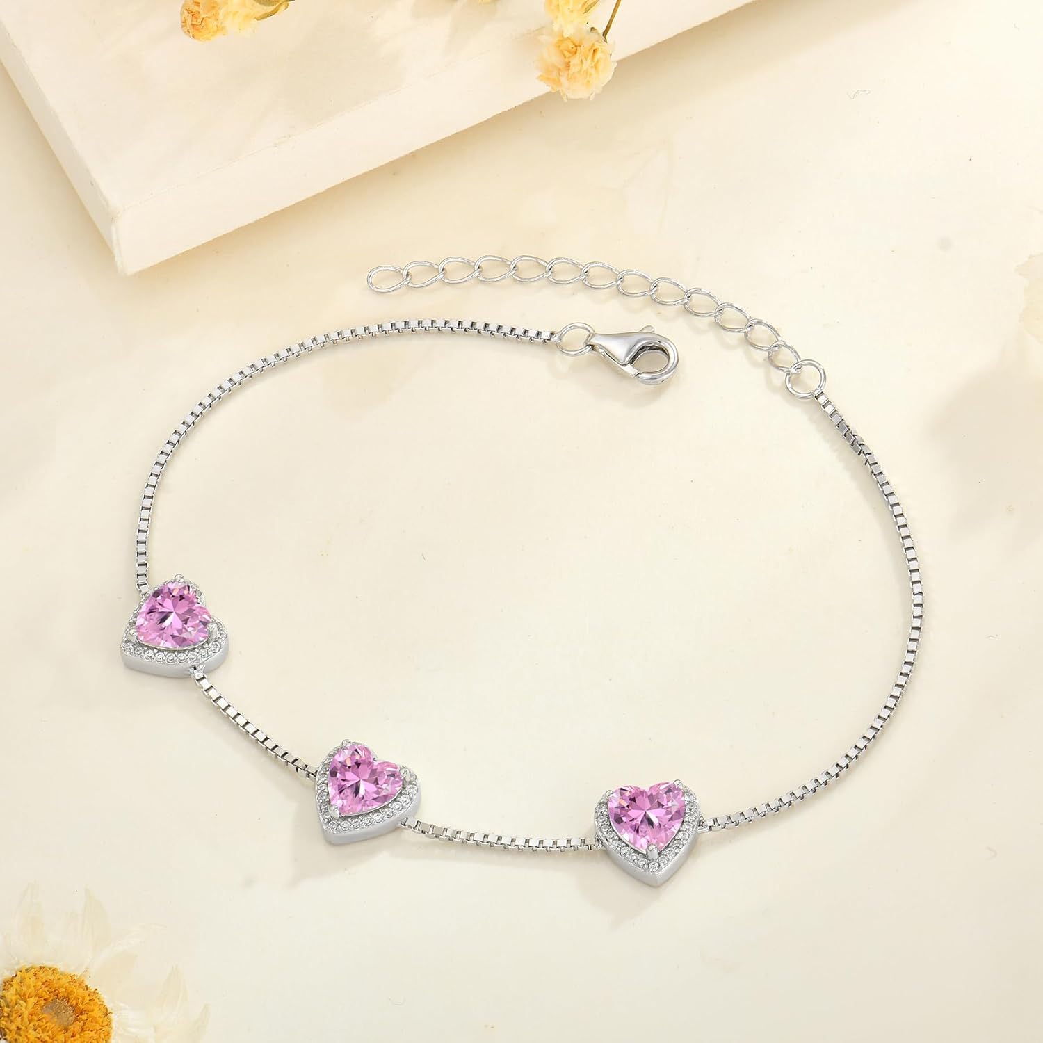 Love Heart Bracelet 925 Sterling Silver Halo Heart Birthstone Bracelet Jewelry Gifts for Women - Image 4