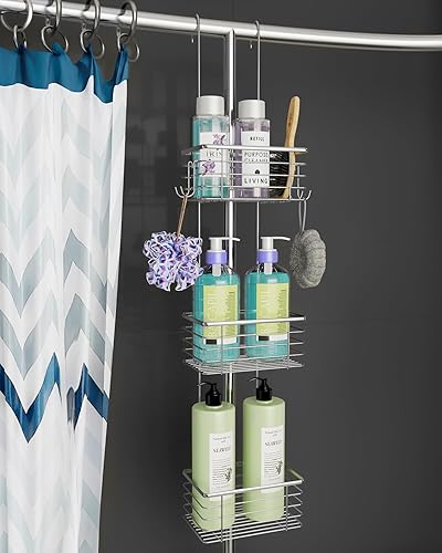 Miniatura 4 de YQH Estante de ducha colgante de 3 niveles, organizador de puerta con 2 ganchos para maquinilla de afeitar, bolas de ducha y más (3 niveles)