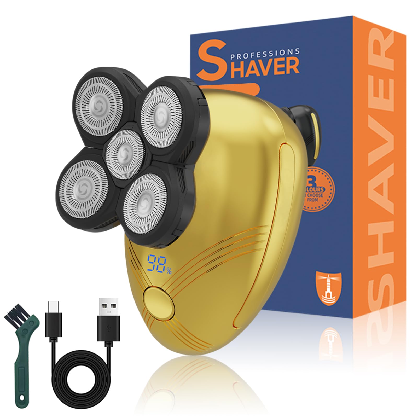 Afeitadora de cabeza para hombres calvos – Maquinilla de afeitar eléctrica giratoria recargable – IPX6 impermeable 5D afeitadoras de cabeza calva 9500 RPM alta velocidad afeitado rápido barba