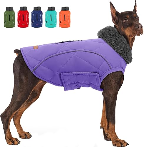 Miniatura 12 de EMUST Abrigos de invierno para perro, ropa de forro polar para mascotas para clima frío, estilo británico, chaqueta cálida a prueba de viento