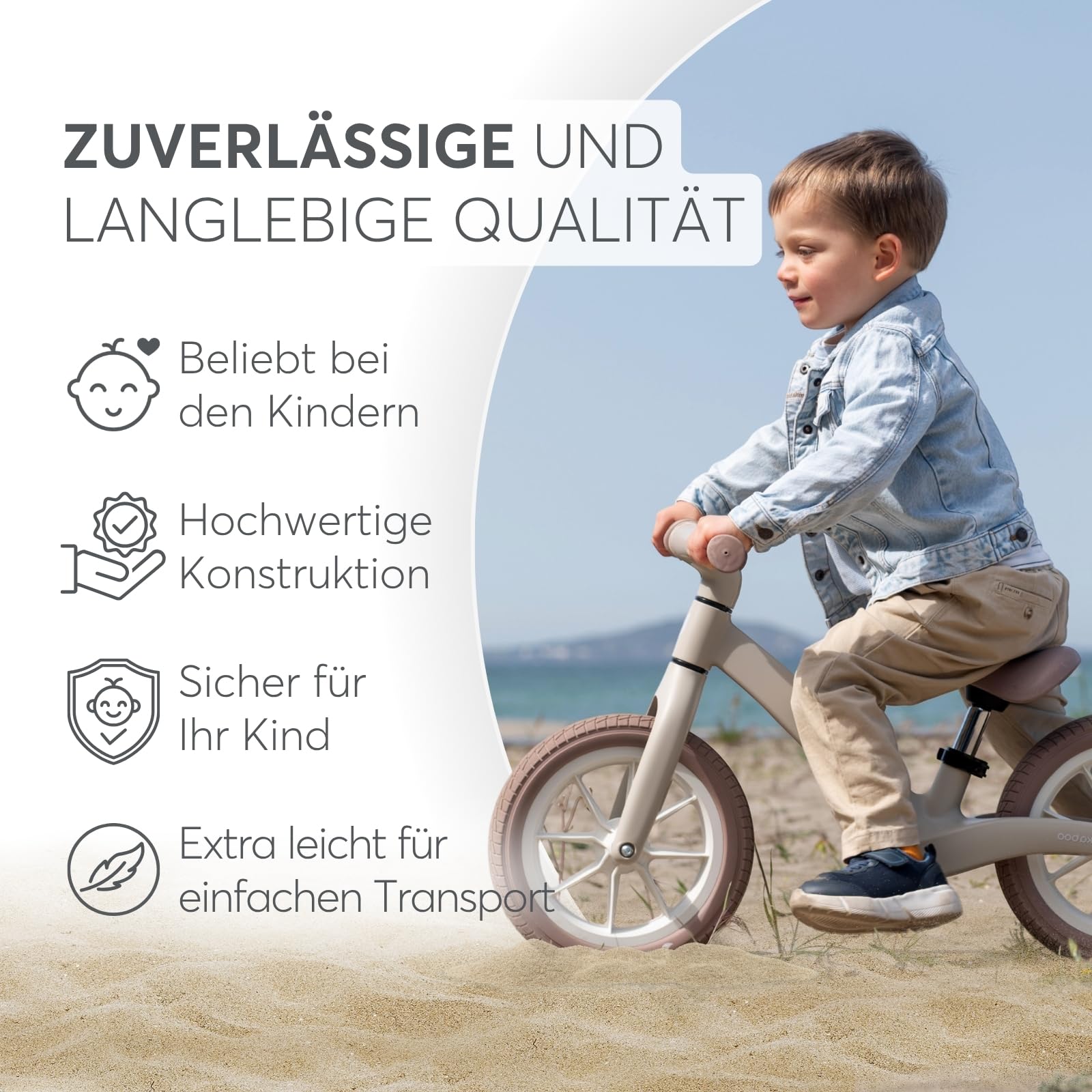 KikkaBoo Laufrad ab 3 Jahre LANSER, Ultraleichtes Balance Bike, 12 Zoll, Verstellbarer Sitz, Fahrrad für Kleinkinder 3-6 Jahre, Beige
