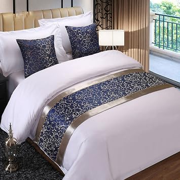 Bed Runner Hotel Bedding Protection Bed Scarf Flower Pattern Quilted Bed Flag Mat Bedclothes Decoration for Foot of Bed for Wedding Bedroom, Blue 180X50cm for 120cm Bed