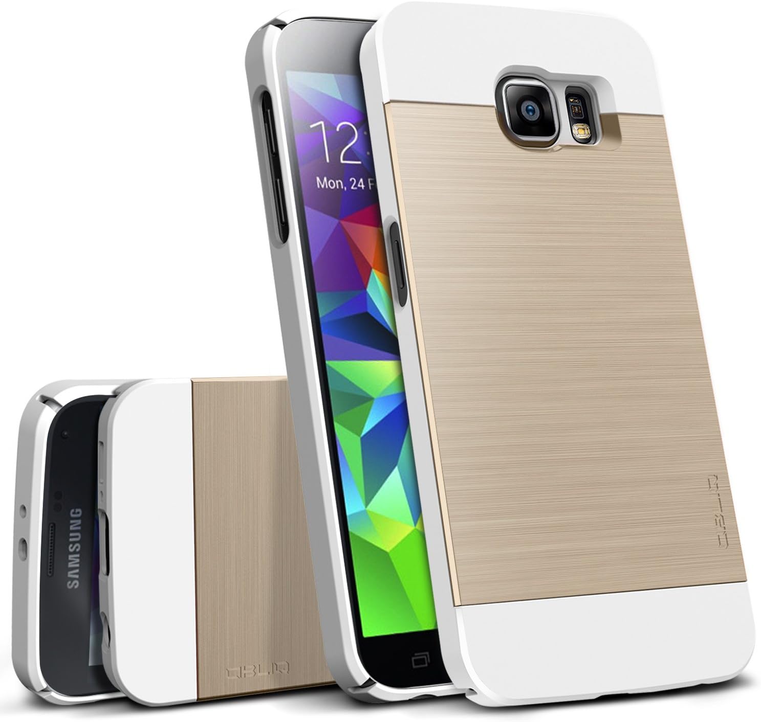 Galaxy S6 Case, OBLIQ [Slim Meta][White/Gold] Thin Bumper Fit Armor Scratch Resist Metallic Finish Dual Layered Heavy Duty Hard Protection Hybrid High Quality Case (for Samsung Galaxy S6)