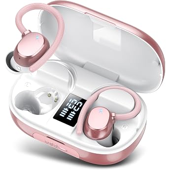 Bluetooth Headphones Sports Headphones Wireless Bluetooth 5.3 In Ear Headphones with 4 ENC Noise Cancelling Mic 128-Std LED Display Wireless Headphones Deep Bass IPX7 Waterproof Earphones with Earhooks