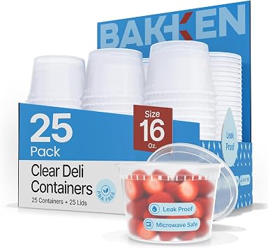 Plastic Deli Containers with Lids 16 oz Pack of 25 Leak-Proof, BPA-Free Food Storage Containers for Soup, Slime & Meal Prep, Stackable, Microwave, Dishwasher Safe, Reusable Clear Plastic