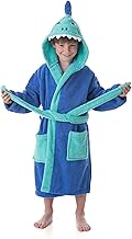 Children's Bath Robe 100% Cotton Robe with Pockets, Drawings and Sharky Hood (2-4 Years)