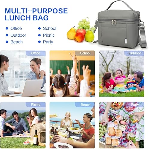 Miniatura 9 de NOL Natural Organic Lifestyle Loncheras aisladas para mujer, bolsa enfriadora, ligera, de nailon, impermeable, para el trabajo (gris frío, mediano