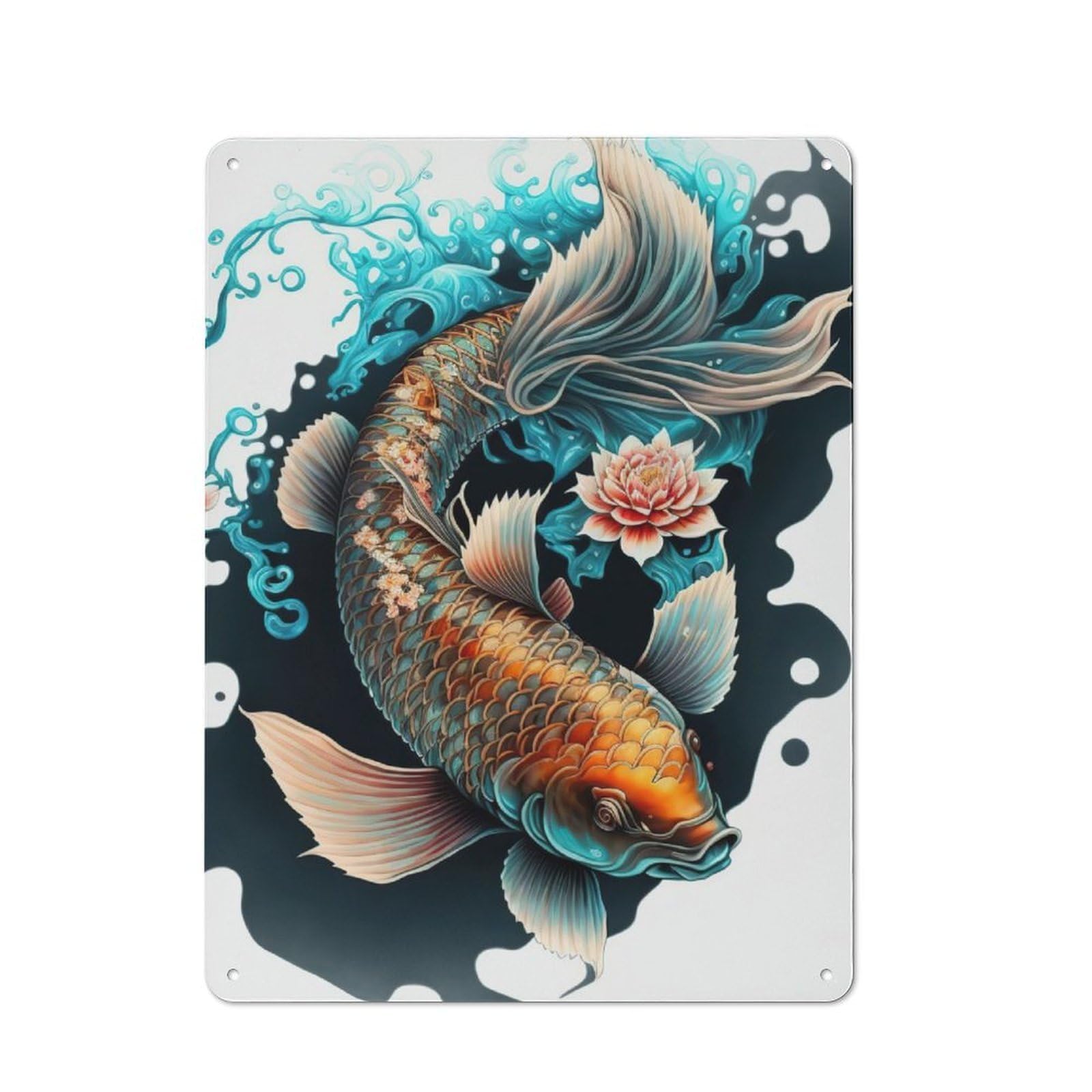 Junmoney Japanese Koi Fish For Café Or Restaurant, Vintage Tin Wall Plaque 40X30cm, New Home Wall Decor For Café Owners And Decorators