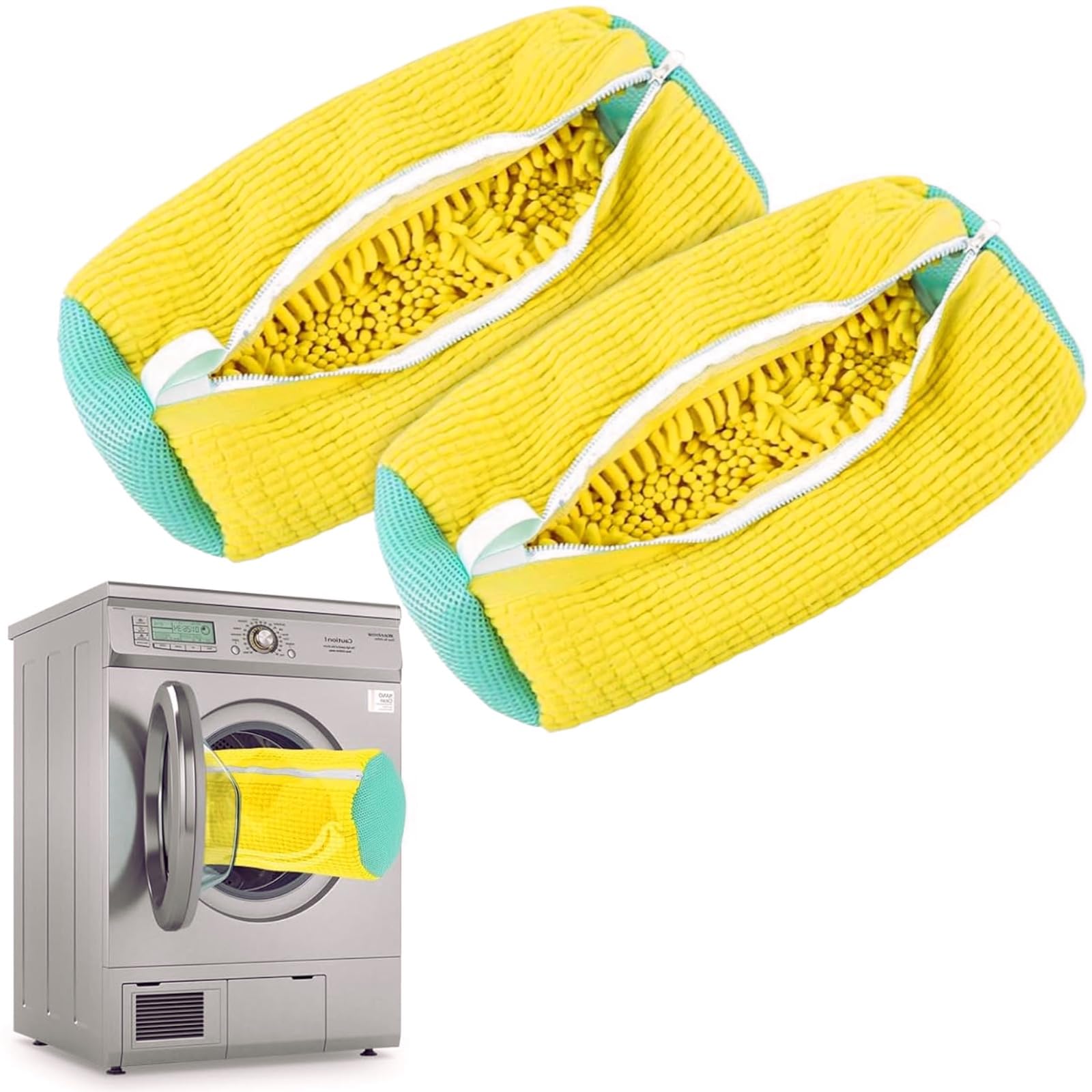 2 pezzi Sacchetti per Scarpe Lavanderia, 360 Degree Cleaning funzione per la pulizia dei copriscarpe in lavatrice con la cerniera chiusa, adatta a tutti i tipi di pulizia delle scarpe.(Giallo)