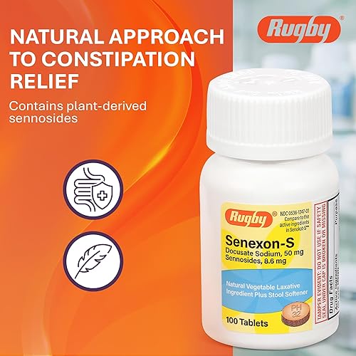 Miniatura 6 de Rugby Senexon-S - Ingrediente laxante vegetal natural más suavizante de heces, alivio del estreñimiento, Docusate Sodium 50 mg, senósidos 8.6 mg -