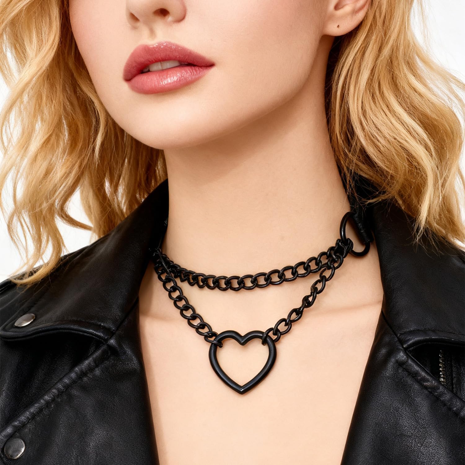 Heart Chain Choker Faux Leather Necklace Black Gothic Pumk Grunge Necklace for Women Adjustable PU Collar Gothic Jewelry Gift for Women Men - Image 3
