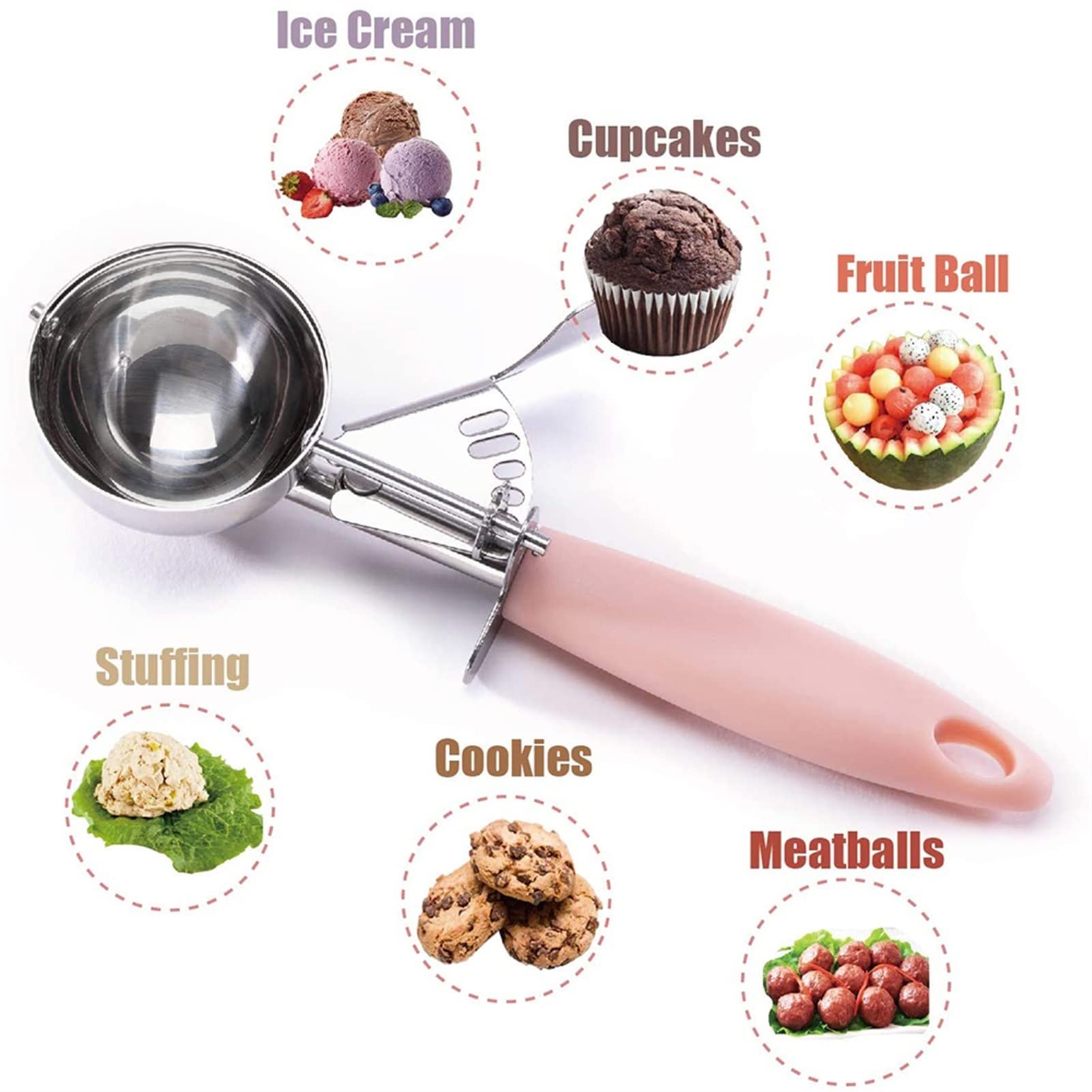 Lot de 2 cuillères à glace en acier inoxydable anti-adhésif pour crème glacée, yaourt, pâte à biscuits, viande, fruits, cuillère à pastèque