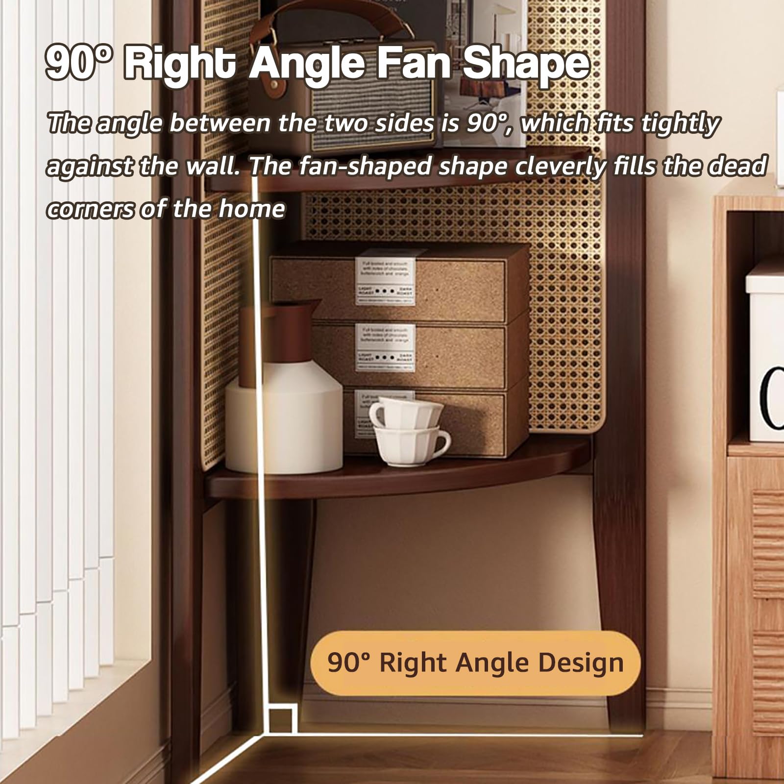 Amazon｜FZYUAN ラタン 4段 コーナー 本棚 コーナーキャビネット