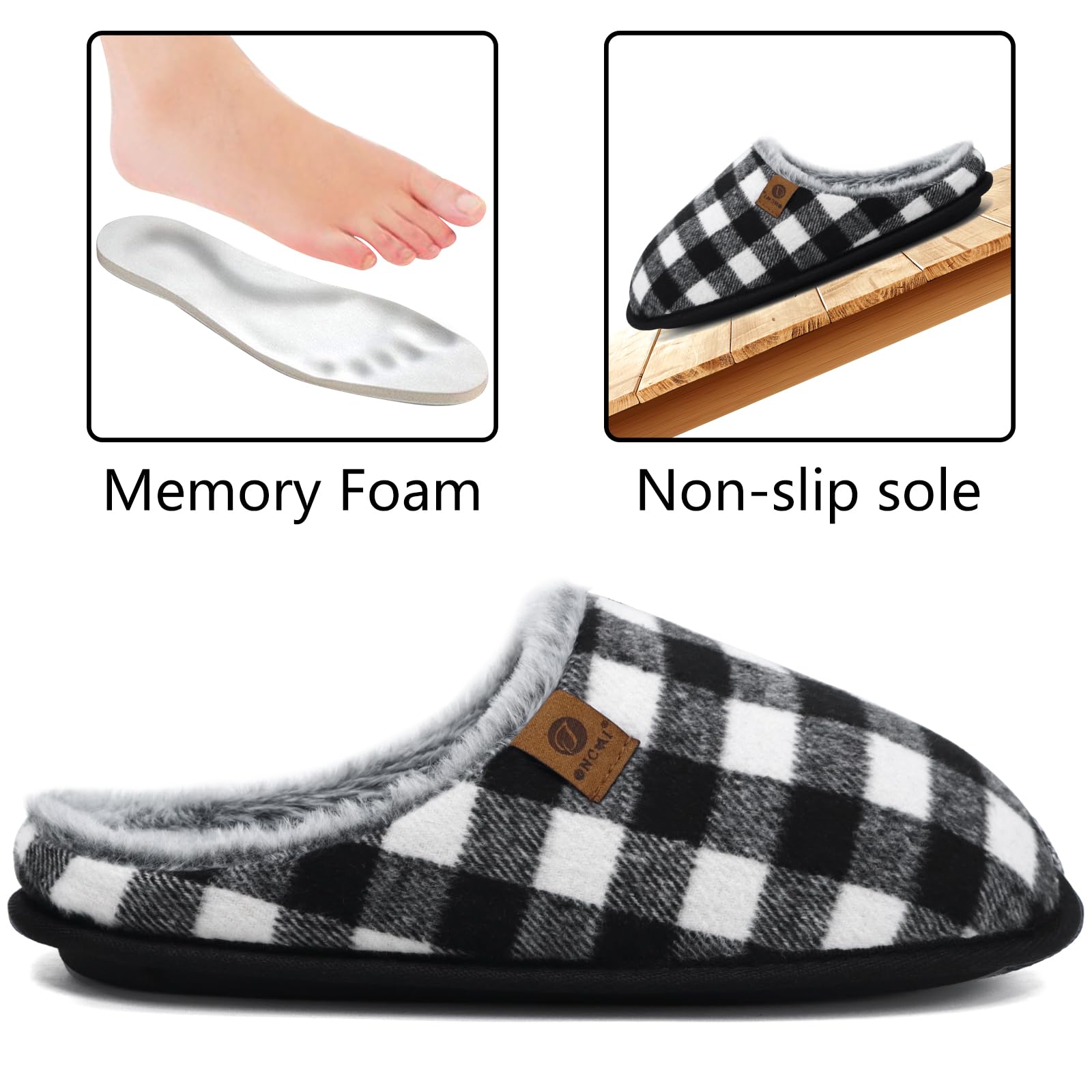 ONCAI Pantofole da Uomo Invernali, Comoda Memory Foam Calde Scarpe da Casa in Lana Con Suola Antiscivolo Taglia 40-49 EU