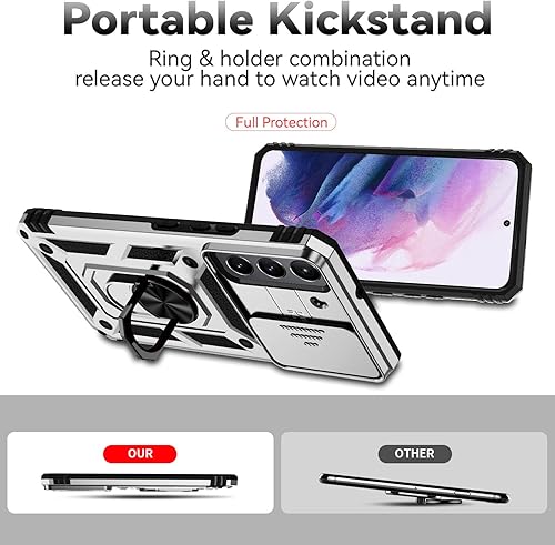 Miniatura 7 de Funda para Samsung Galaxy S22 con cubierta para lente de cámara, protector de pantalla HD, doble capa de grado militar a prueba de caídas, soporte