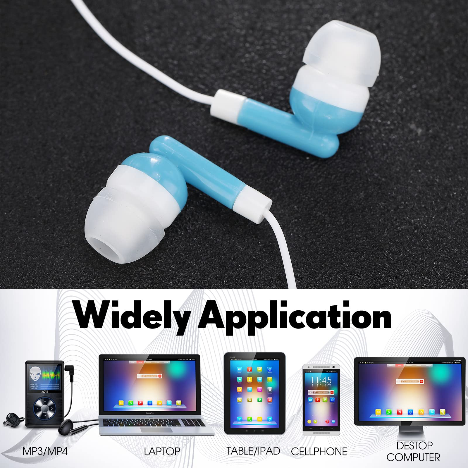 Yunsailing Confezione da 100 auricolari per aula all'ingrosso confezione da 3,5 mm in-ear auricolari con filo per studenti, adulti, scuole, ospedali, hotel, biblioteche, musei, MP3, idea regalo (blu)