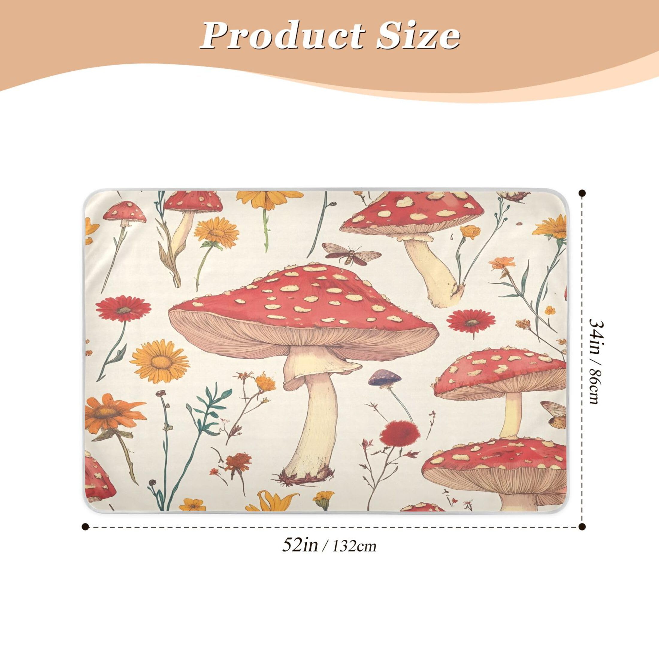 Takiito Mushrooms Bed Pad Reusable Bed Underpad Washable Waterproof Leak-Proof Quick Dry Incontinence Pee Pad for Toddlers Kids Adults Pets 34x52 in