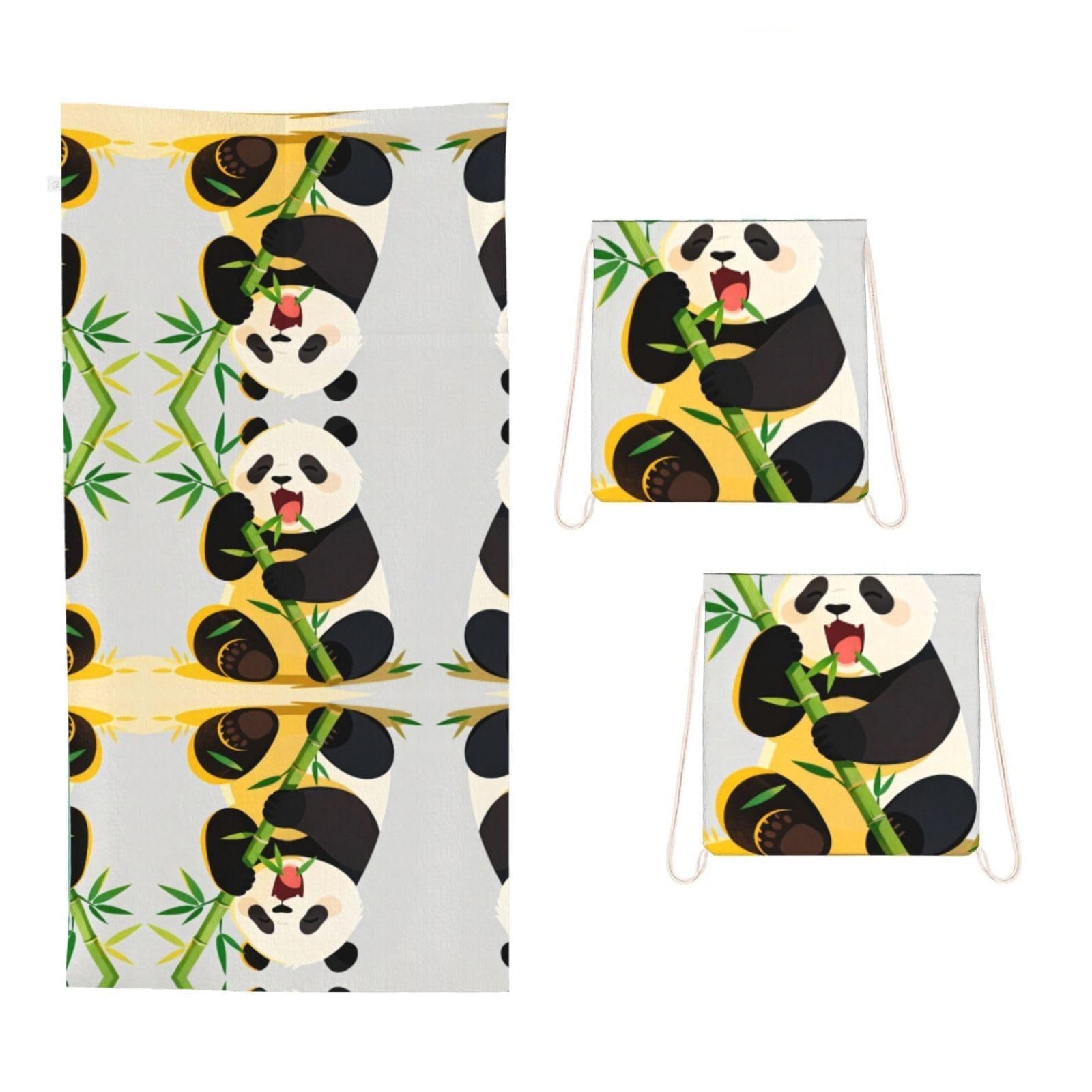 CNTDBU Panda eating 2 in 1 Packable Towel Bag-Large Beach Towel with Stuff Sack, Super Absorbent Microfiber Travel Towel for Pool