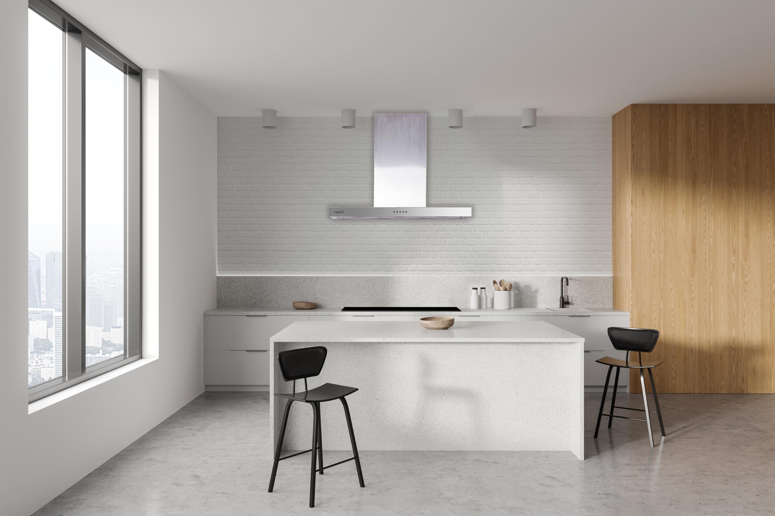 Cata Campana Decorativa Pared ST-9000 X/A con Panel de Control Mecánico 3 Niveles de Extracción Iluminación LED Consumo Máximo de Energía 65 W Ancho 89,5 cm Fácil Instalación Color Acero Inoxidable